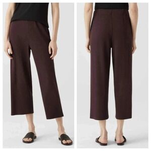 Eileen Fisher Ribbed Knit Wide Leg Cropped Pants Burgundy Womens Small SP Luxury